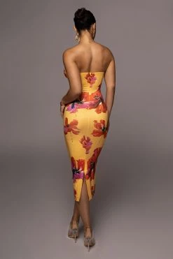 JLUXLABEL YELLOW FLORAL CORA MIDI DRESS NEW ARRIVALS