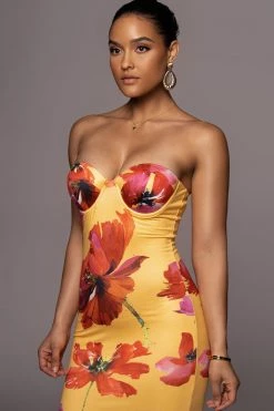 JLUXLABEL YELLOW FLORAL CORA MIDI DRESS NEW ARRIVALS