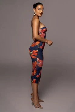 JLUXLABEL NAVY FLORAL CORA MIDI DRESS