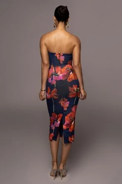 JLUXLABEL NAVY FLORAL CORA MIDI DRESS