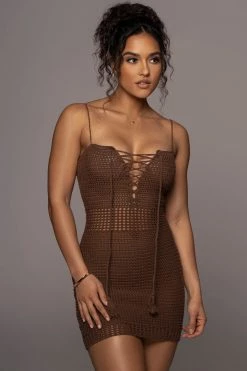 JLUXLABEL CHOCOLATE ARUBA CROCHET MINI DRESS NEW ARRIVALS