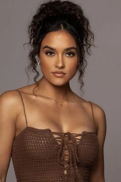 JLUXLABEL CHOCOLATE ARUBA CROCHET MINI DRESS NEW ARRIVALS