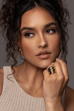 Fame Accessories GOLD AIDA STACKED RING NEW ARRIVALS