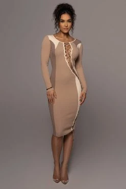 JLUXLABEL TAN VIRA LACE UP DRESS
