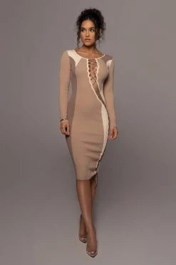JLUXLABEL TAN VIRA LACE UP DRESS