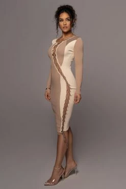 JLUXLABEL TAN VIRA LACE UP DRESS