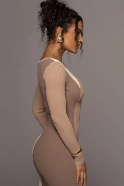 JLUXLABEL TAN VIRA LACE UP DRESS