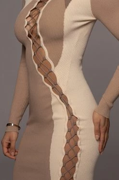 JLUXLABEL TAN VIRA LACE UP DRESS