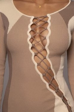 JLUXLABEL TAN VIRA LACE UP DRESS