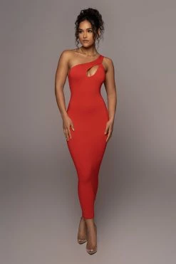 JLUXLABEL RED NARA ONE SHOULDER DRESS