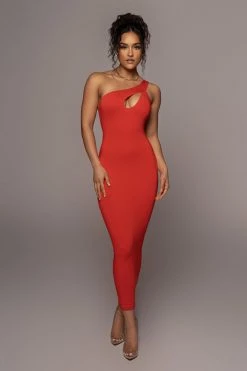 JLUXLABEL RED NARA ONE SHOULDER DRESS