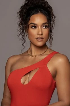 JLUXLABEL RED NARA ONE SHOULDER DRESS