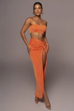 JLUXLABEL ORANGE HERE TO STAY SLINKY SKIRT SET