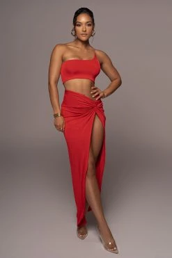 JLUXLABEL RED HERE TO STAY SLINKY SKIRT SET NEW ARRIVALS