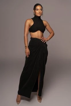 JLUXLABEL GETAWAY WEAR NOIR ATHENA DRAPED SKIRT
