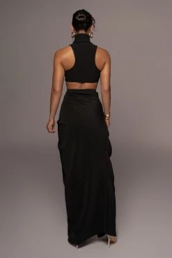 JLUXLABEL GETAWAY WEAR NOIR ATHENA DRAPED SKIRT