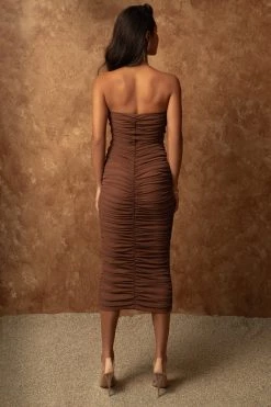 JLUXLABEL BROWN/SILVER CELESTIA MIDI DRESS