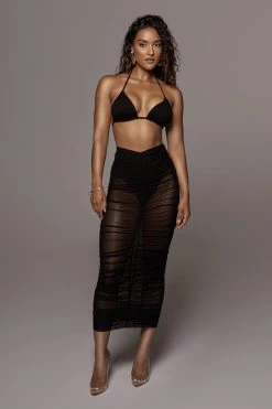 JLUXLABEL BLACK MESH RUCHED COVER UP SKIRT NEW ARRIVALS
