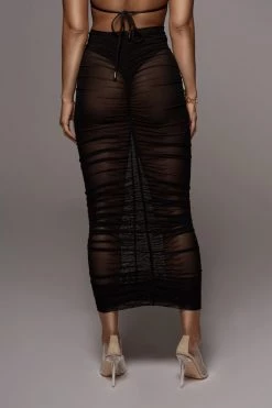 JLUXLABEL BLACK MESH RUCHED COVER UP SKIRT NEW ARRIVALS
