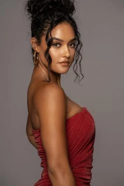 JLUXLABEL RED/SILVER CELESTIA MIDI DRESS NEW ARRIVALS