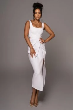 JLUXLABEL WHITE ROXANNE SLIT SKIRT NEW ARRIVALS