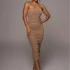 JLUXLABEL BEIGE/SILVER CELESTIA MIDI DRESS