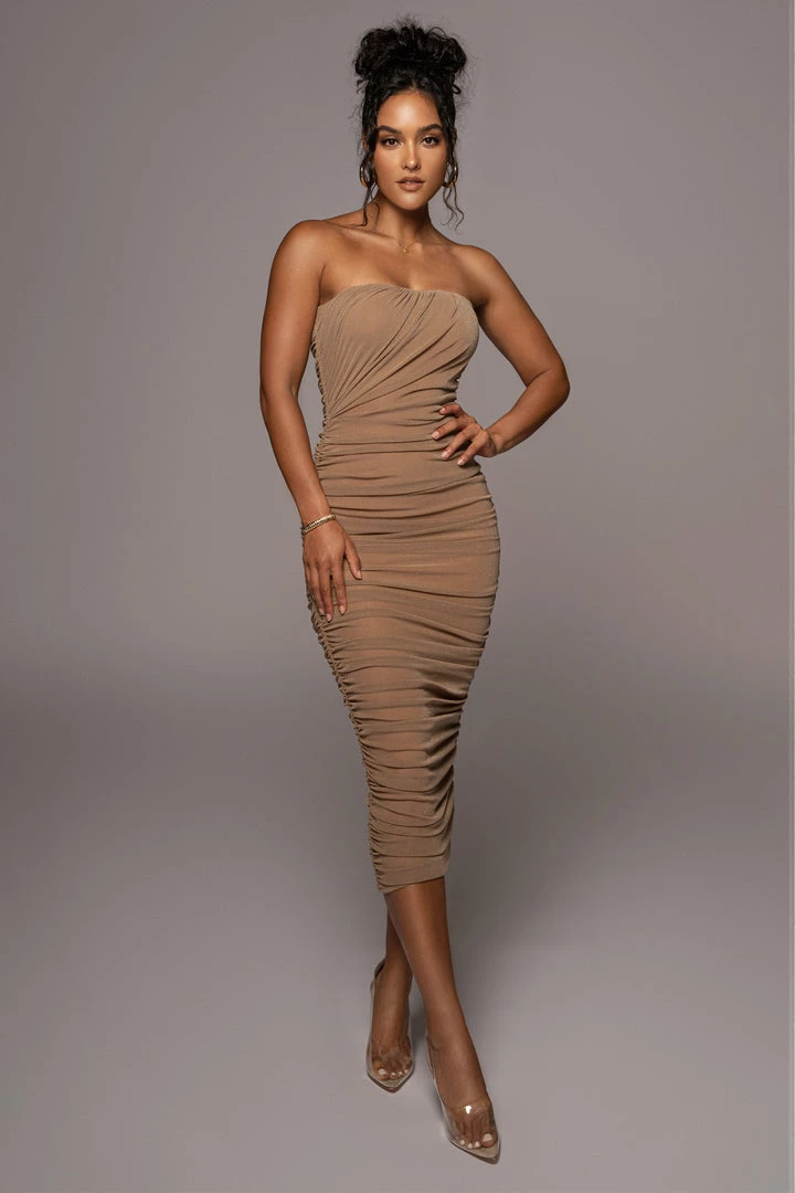 JLUXLABEL BEIGE/SILVER CELESTIA MIDI DRESS 3 JLUXLABEL BEIGE/SILVER CELESTIA MIDI DRESS