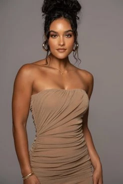 JLUXLABEL BEIGE/SILVER CELESTIA MIDI DRESS