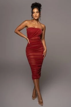 JLUXLABEL RED/SILVER CELESTIA MIDI DRESS NEW ARRIVALS