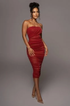 JLUXLABEL RED/SILVER CELESTIA MIDI DRESS NEW ARRIVALS