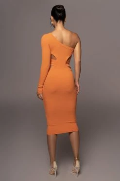 JLUXLABEL ORANGE VIXEN ONE SHOULDER DRESS