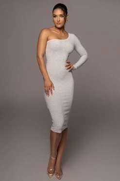 JLUXLABEL NEW ARRIVALS GREY VIXEN ONE SHOULDER DRESS