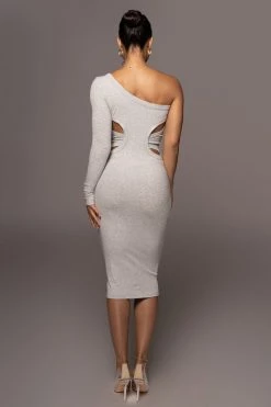 JLUXLABEL NEW ARRIVALS GREY VIXEN ONE SHOULDER DRESS