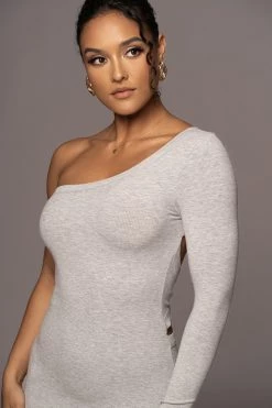 JLUXLABEL NEW ARRIVALS GREY VIXEN ONE SHOULDER DRESS