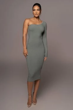JLUXLABEL NEW ARRIVALS GREEN VIXEN ONE SHOULDER DRESS