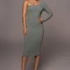JLUXLABEL NEW ARRIVALS GREEN VIXEN ONE SHOULDER DRESS