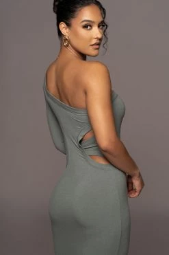 JLUXLABEL NEW ARRIVALS GREEN VIXEN ONE SHOULDER DRESS