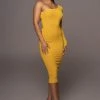 JLUXLABEL MUSTARD VIXEN ONE SHOULDER DRESS NEW ARRIVALS