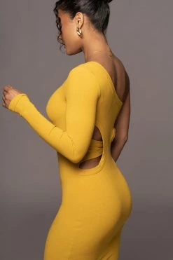 JLUXLABEL MUSTARD VIXEN ONE SHOULDER DRESS NEW ARRIVALS