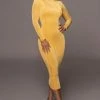 JLUXLABEL NEW ARRIVALS YELLOW AUDETTE TURTLENECK DRESS