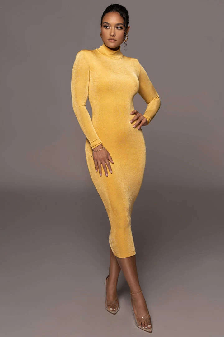 JLUXLABEL NEW ARRIVALS YELLOW AUDETTE TURTLENECK DRESS 3 JLUXLABEL NEW ARRIVALS YELLOW AUDETTE TURTLENECK DRESS