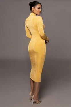 JLUXLABEL NEW ARRIVALS YELLOW AUDETTE TURTLENECK DRESS