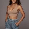 JLUXLABEL TAN SPLIT RIBBED CROPPED TOP TOPS