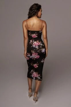 JLUXLABEL BLACK PURPLE FLORAL CASSIA FLORAL STRAP DRESS NEW ARRIVALS