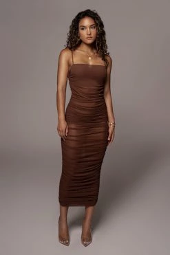 JLUXLABEL CHOCOLATE CHARISMA SHEER COVER UP DRESS NEW ARRIVALS