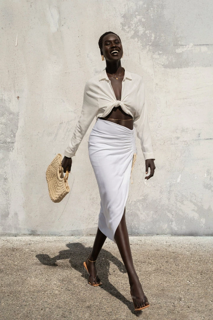 JLUXLABEL IVORY SPRING RUCHED LINEN SKIRT NEW ARRIVALS 4 JLUXLABEL IVORY SPRING RUCHED LINEN SKIRT NEW ARRIVALS