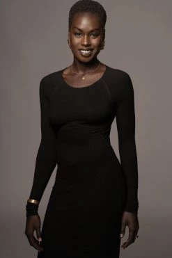 JLUXLABEL BLACK HIGH EXPECTATIONS MIDI DRESS