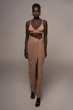 JLUXLABEL BEIGE ATHENA DRAPED SKIRT NEW ARRIVALS
