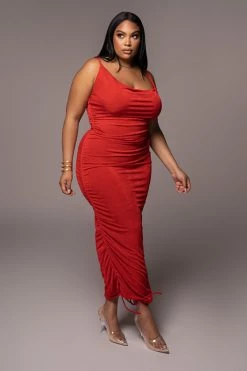 JLUXLABEL RED WOJEK SLINKY DRESS NEW ARRIVALS