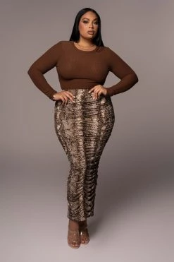 JLUXLABEL CHOCOLATE BRITTNEY RIBBED LONG SLEEVE TOP SALE